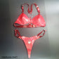 FULL SHINY, GLOSSY BODY SET 'LITTLE HEART LOCK' (DECOR) RED - MEDIUM/LARG (ADJUSTABLE BELTS)