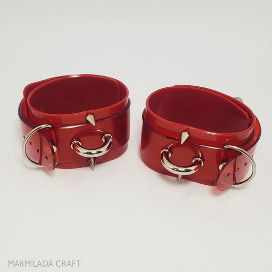 HANDCUFFCS 'LITTLE SPIKES' RED THICK Pair